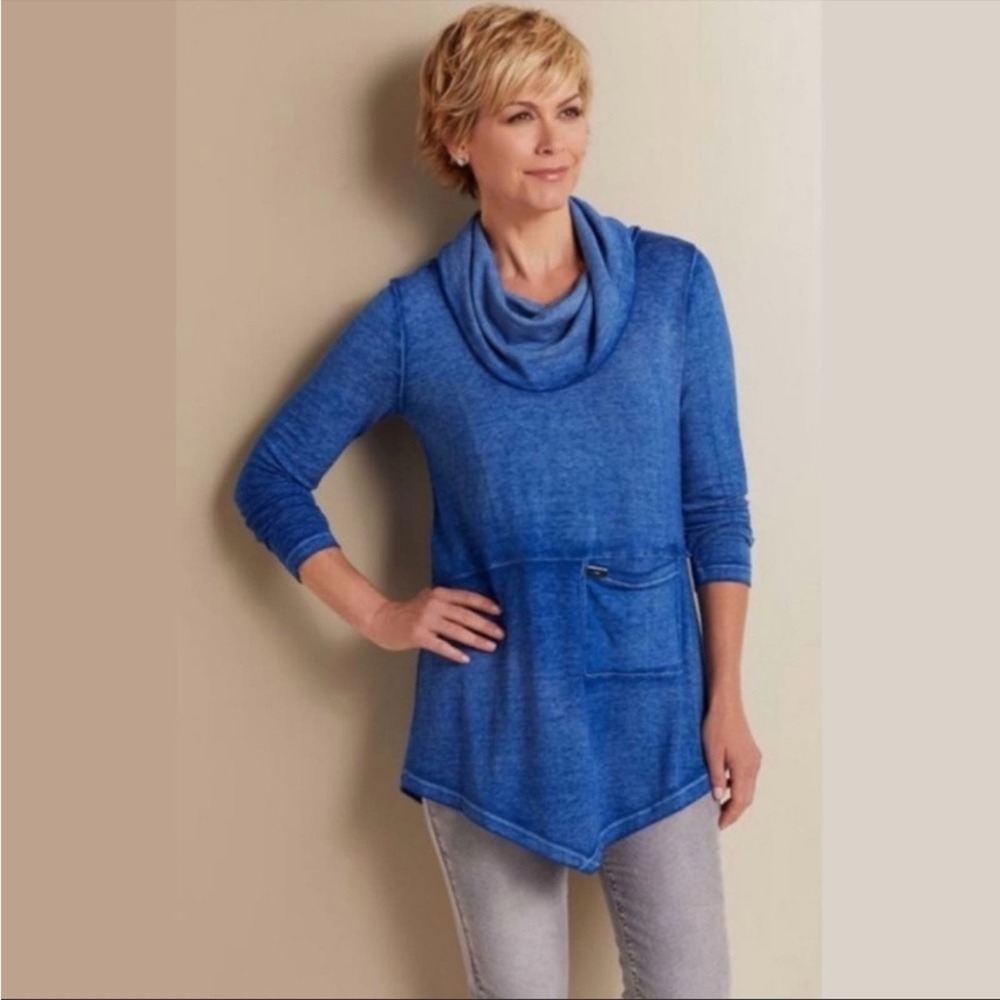 Soft Surroundings Evening Stroll Pullover Womens L Blue Lagenlook